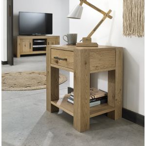 Gemini Light Oak Lamp Table With Drawer