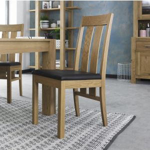 Gemini Light Oak Slatted Chair - Brown Bonded Leather (Pair)