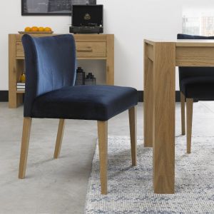 Gemini Light Oak Low Back Uph Chair - Dark Blue Velvet Fabric (Pair)