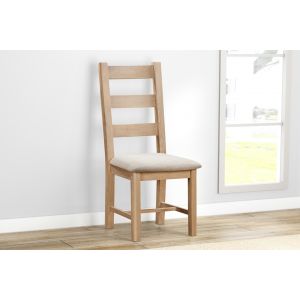 Farnworth Oak Pair of Ladderback Chairs with Fabric Seat
