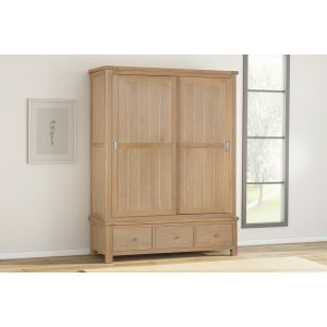Farnworth Oak Large Robe with 2 Sliding Doors & 3 Drawers