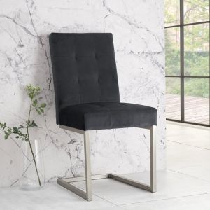 Tivoli Dark Oak Upholstered Cantilever Chair - Gun Metal Velvet Fabric (Pair)