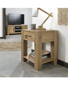 Gemini Light Oak Lamp Table With Drawer