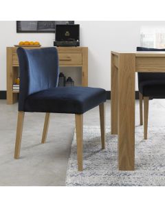 Gemini Light Oak Low Back Uph Chair - Dark Blue Velvet Fabric (Pair)