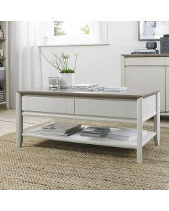 Bergen Grey Washed Oak & Soft Grey Coffee Table With Drawer 