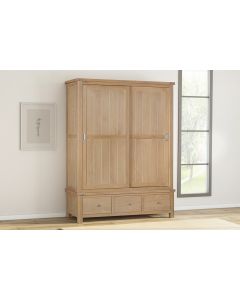 Farnworth Oak Large Robe with 2 Sliding Doors & 3 Drawers