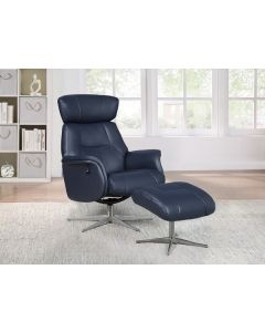 Malta Swivel Recliner & Footstool – Navy Leather Home Assembly