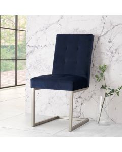 Tivoli Dark Oak Upholstered Cantilever Chair - Dark Blue Velvet Fabric (Pair)