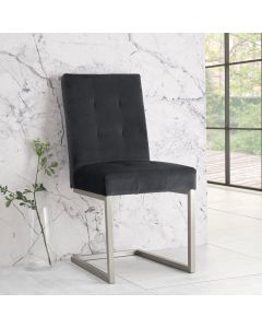Tivoli Dark Oak Upholstered Cantilever Chair - Gun Metal Velvet Fabric (Pair)