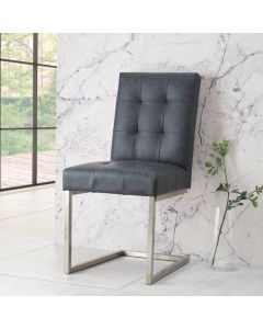 Tivoli Dark Oak Upholstered Cantilever Chair - Mottled Black Faux Leather (Pair)