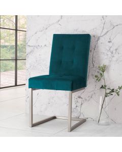 Tivoli Dark Oak Upholstered Cantilever Chair - Sea Green Velvet Fabric (Pair)