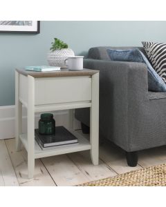 Bergen Grey Washed Oak & Soft Grey Lamp Table With Drawer